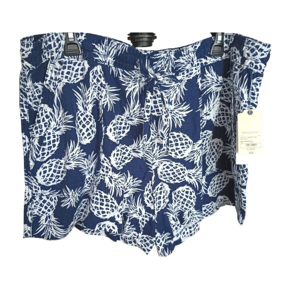 St. John's Bay Women's Short Elastic Mid rise adjustable Pineapple Navy size XL - Picture 2 of 7